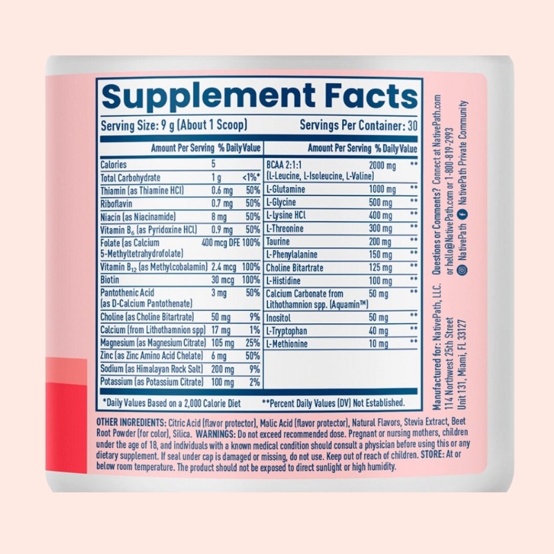 Native Path Supplement Facts Label